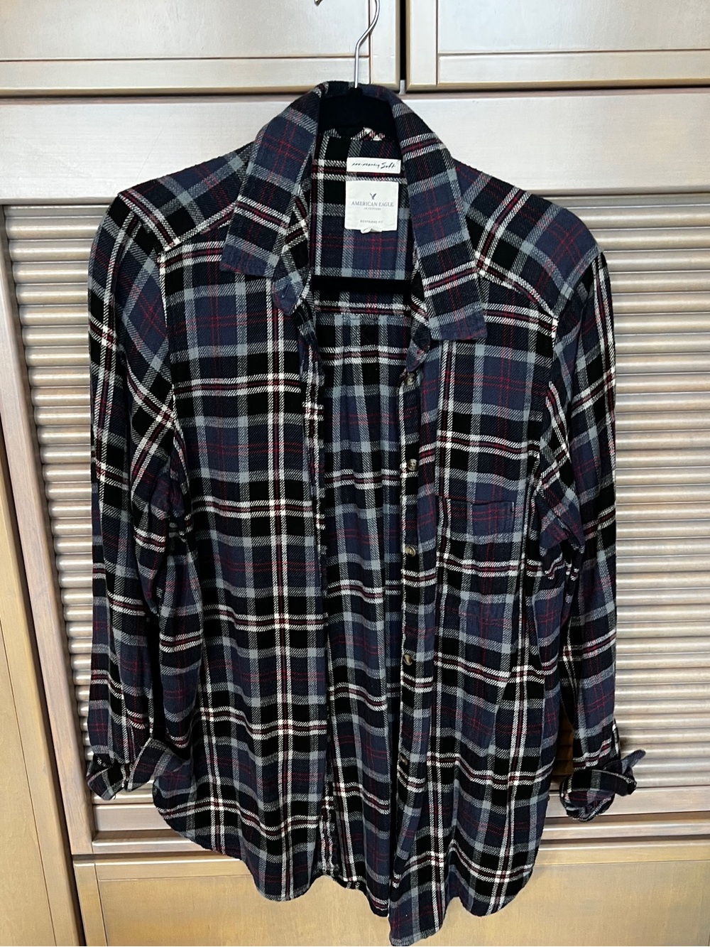 American Eagle Women’s Black & Navy Plaid Flannel Shirt